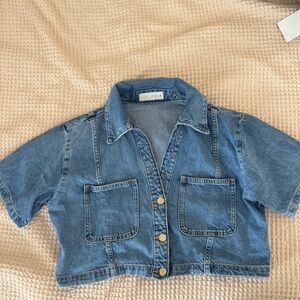 Zara Denim Button Up Crop Top